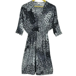 Y2K 5th & Love Baby Doll Midi Dress XL Paisley Black White V-Neck Fairy Grunge